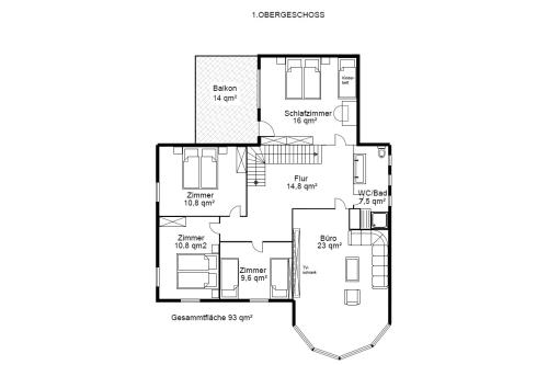 Borkum Ferienhaus Villa Elysée - Villa Elysee - Grundriss OG